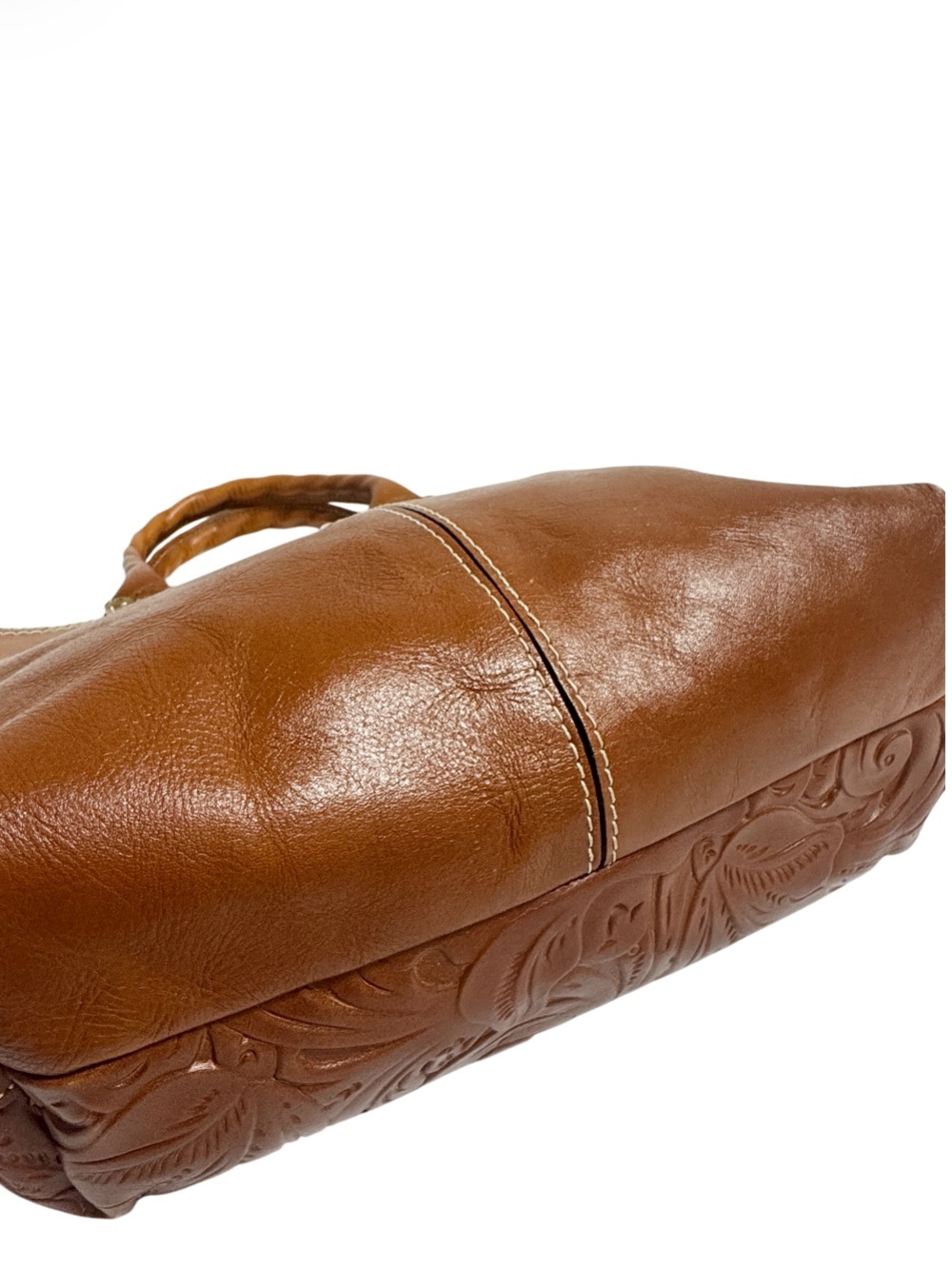 Patricia Nash Analia crossbody tote bag, brown leather, intricate floral tooling - Picture 5 of 6